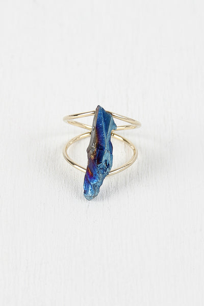 Double Band Iridescent Stone Ring