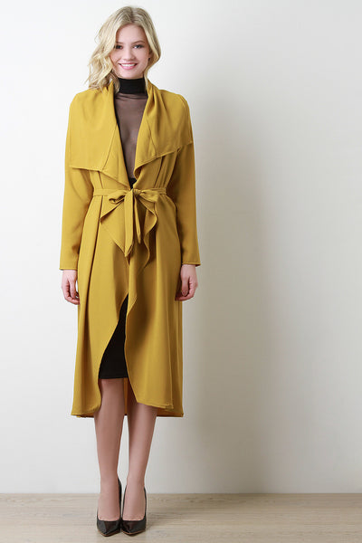 Crepe Draped Belted Trench Jacket