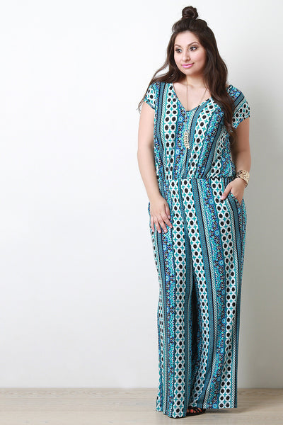 Abstract Print Short Sleeved Jumpsuit