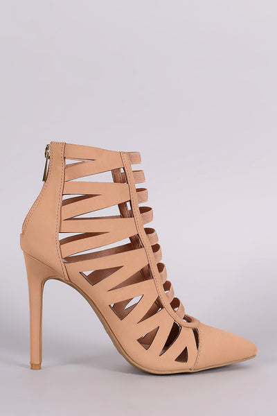 Anne Michelle Pointy Toe Elastic Strap Caged Pump