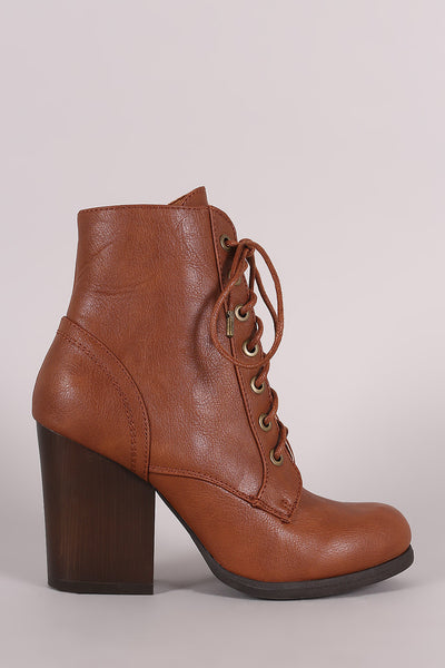 Bamboo Chunky Heeled Combat Lace-Up Ankle Boots