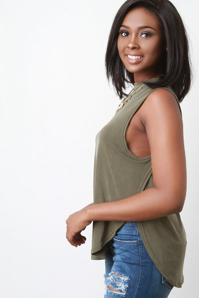 V Open Back Sleeveless Relaxed Blouse