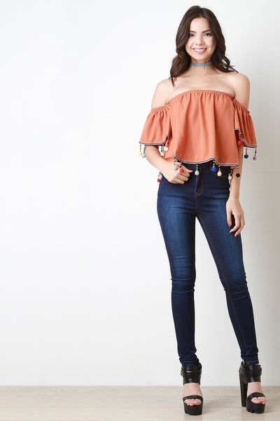 Bardot Pom Pom Fringe Top