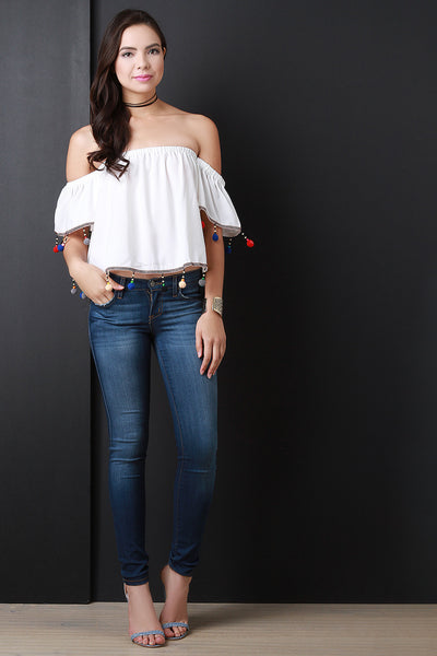 Bardot Pom Pom Fringe Top