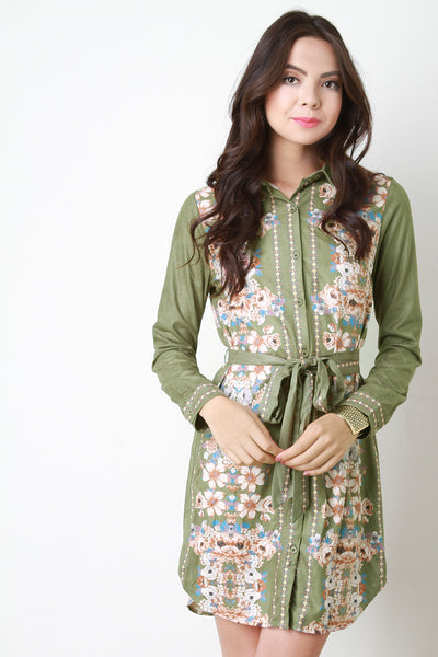 Vegan Suede Floral Button Up Dress