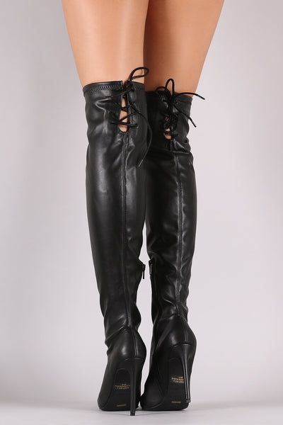 Anne Michelle Back Lace Up Pointy Toe Stiletto Boots