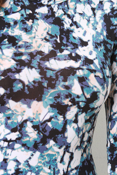 Watercolor Print Mock Neck Bodycon Dress