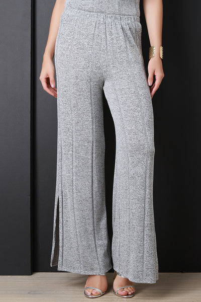 Wide Ribbed Marled Knit Pants
