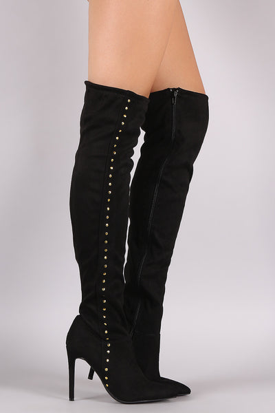 Anne Michelle Stretchy Suede Side Studded Over-The-Knee Boots