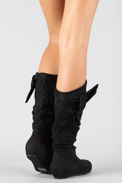 Wild Diva Lounge Knotted Suede Slouchy Wedge Boot