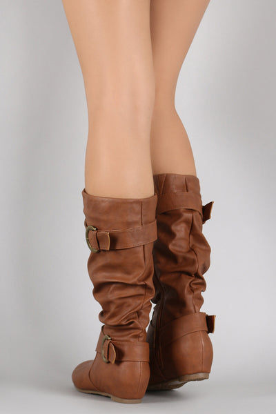 Wild Diva Lounge Buckle Slouchy Wedge Boots