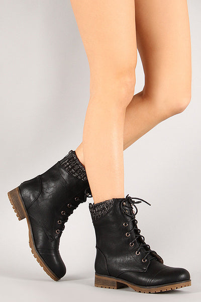 Sweater Collar Military Lace Up Boot