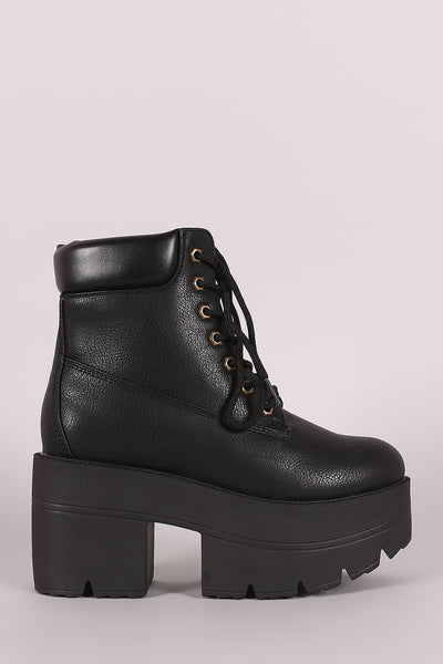 Shoe Republic LA Round Toe Lug Sole Chunky Platform Booties