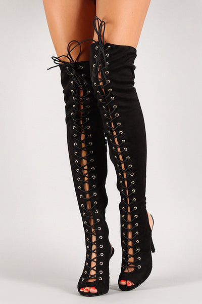 Breckelle Lace Up Back Cut Out Over The Knee Boot