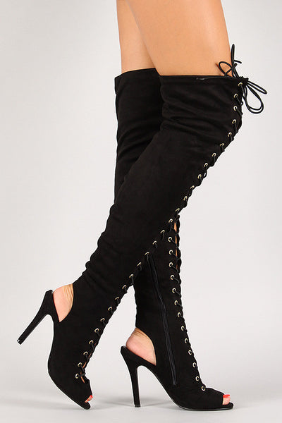 Breckelle Lace Up Back Cut Out Over The Knee Boot