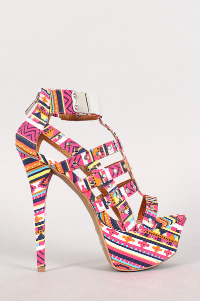 Dollhouse Tribal Studded Caged Stiletto Platform Heel