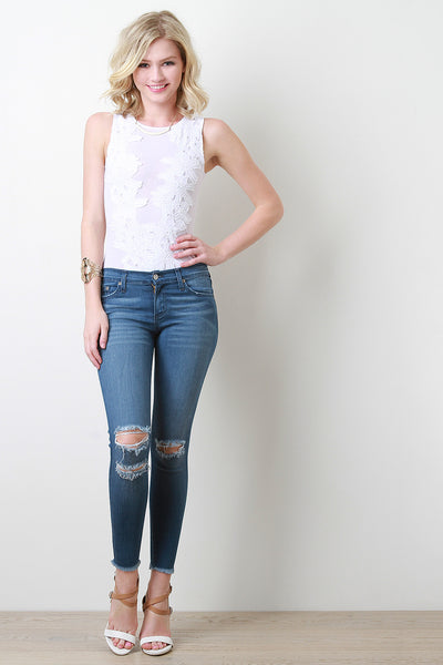 Fringe Hem Denim Jeans