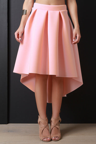 Scuba Box Pleated High-Low A-Line Skirt