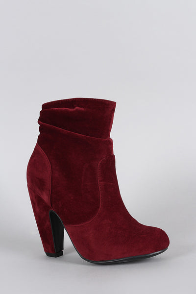 Bamboo Suede Slouchy Round Toe Platform Heeled Booties