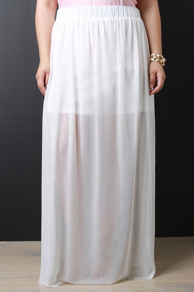 Goddess Semi-Sheer Mesh Overlay Maxi Skirt