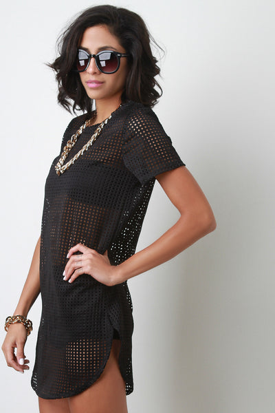 Chain Necklace Mesh Shirt Dress