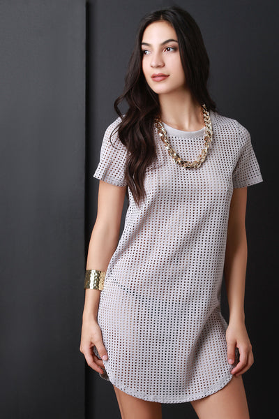 Chain Necklace Mesh Shirt Dress