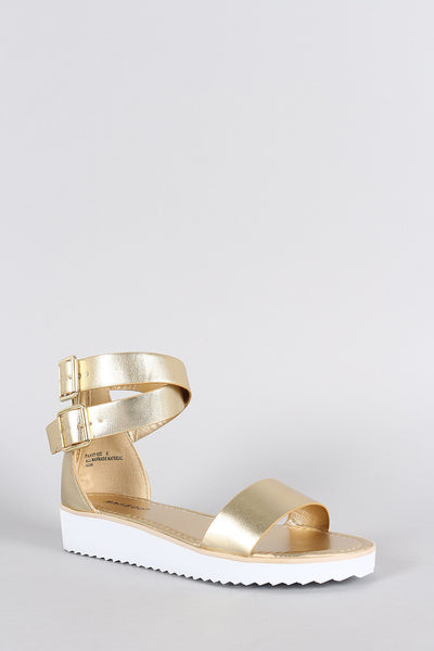 Bamboo Leather Ankle Straps Flatform Sandal