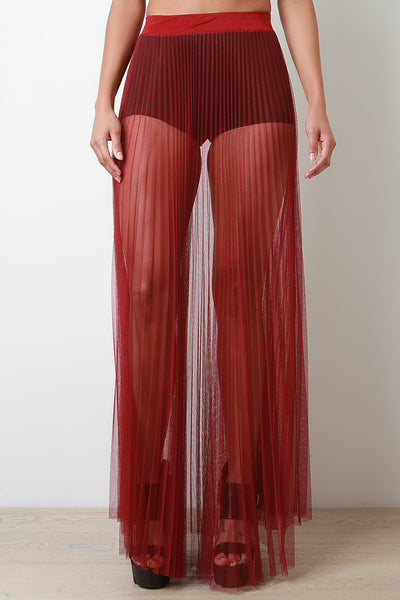 Accordion Pleat Tulle Maxi Skirt