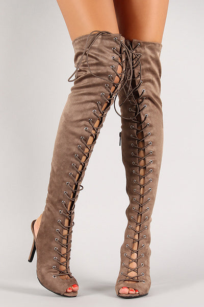 Breckelle Lace Up Back Cutout Stiletto Over-The-Knee Boot