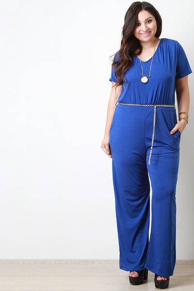 Chain Belt Straight Leg Jumpsuit