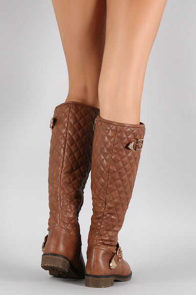 Quilted Buckled Riding Knee High Boots