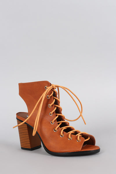 Corset Lace Up Peep Toe Mule Chunky Heel