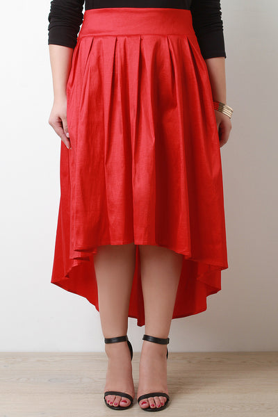 Pleated Taffeta High-Low Skirt