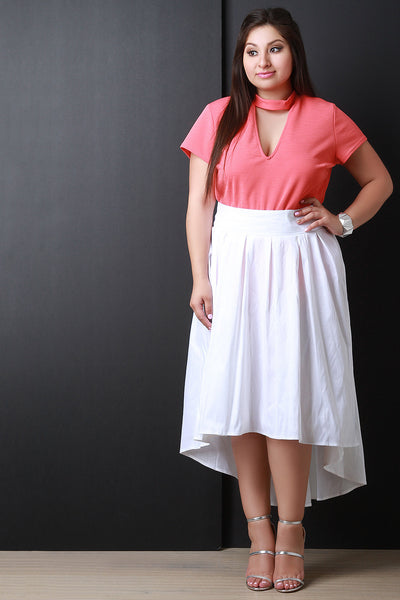 Pleated Taffeta High-Low Skirt