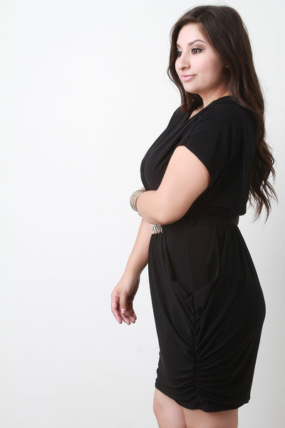 Ruched Surplice Dress With Belt