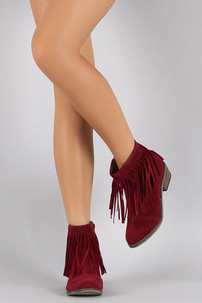 Breckelle Suede Fringe Round Toe Cowgirl Ankle Boots