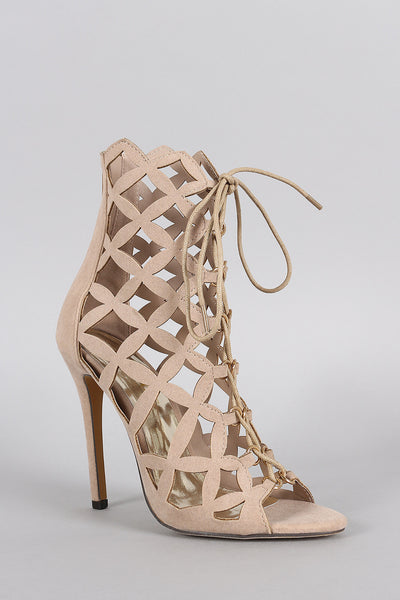 Liliana Caged Laser Cut Lace Up Heel