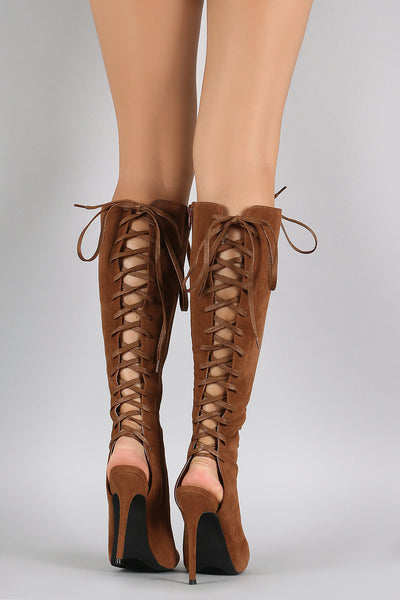 Liliana Corset Lace Up Stiletto Knee High Boots