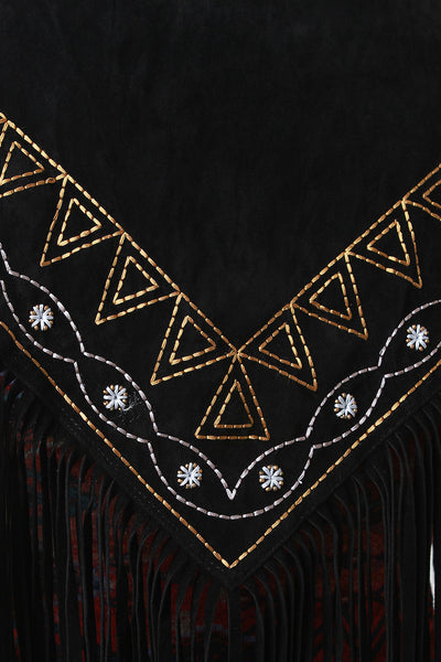 Embroidered Fringe Suede Triangle Scarf