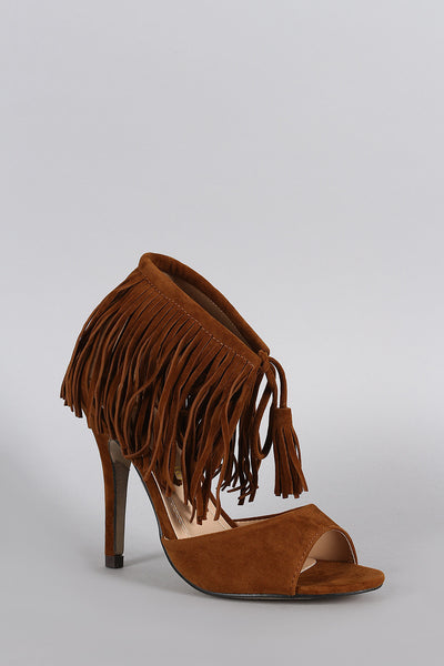 Fringe Cuff and Tassel Open Toe Heel