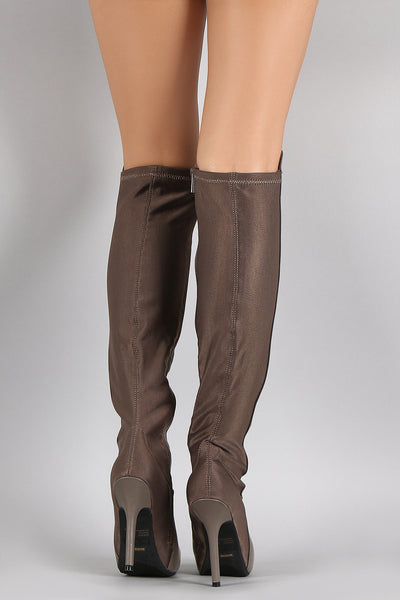 Dollhouse Contrast Panel Stiletto Over-The-Knee Boots