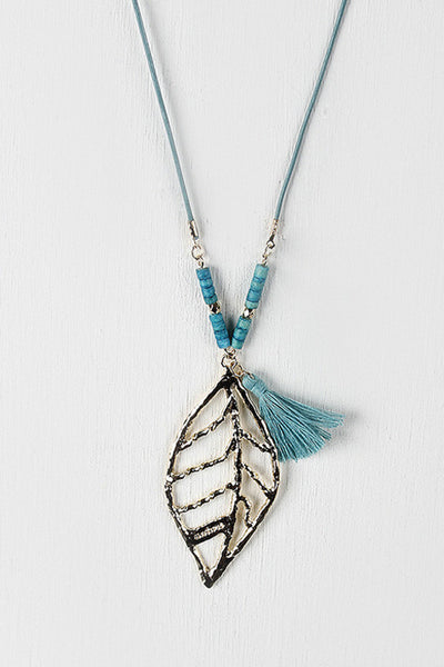 Cut Out Leaf Hammered Pendant Necklace