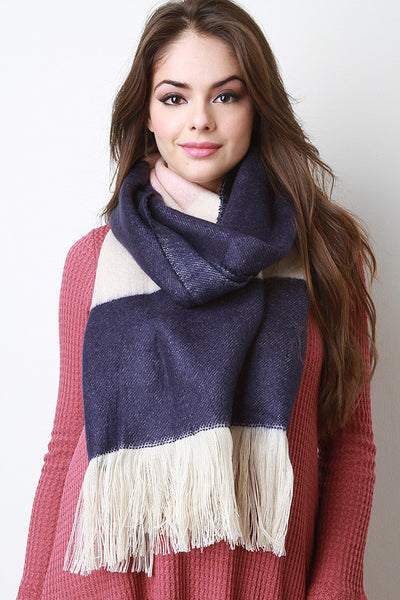 Fringe Hem Colorblock Scarf