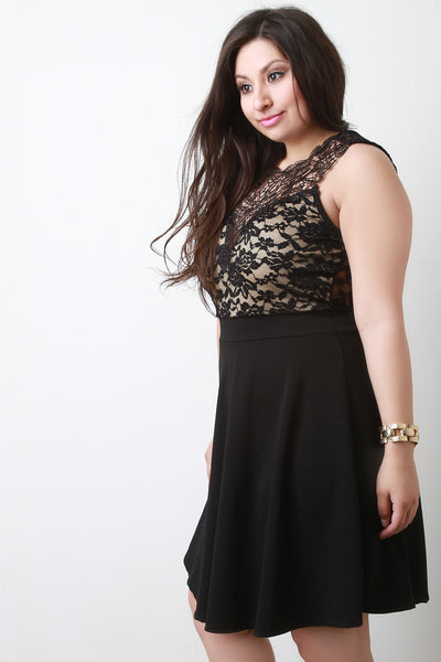 Crochet Lace Illusion Skater Dress