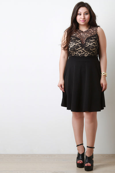 Crochet Lace Illusion Skater Dress