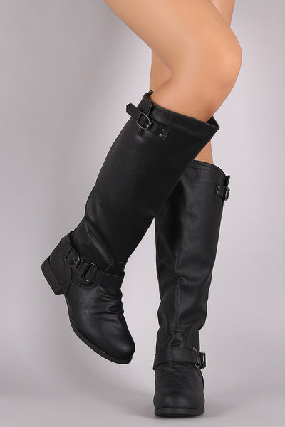 Buckle Ruched Riding Knee High Boot