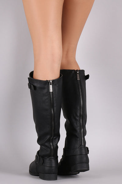 Buckle Ruched Riding Knee High Boot