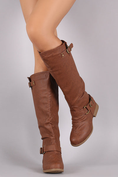 Buckle Ruched Riding Knee High Boot