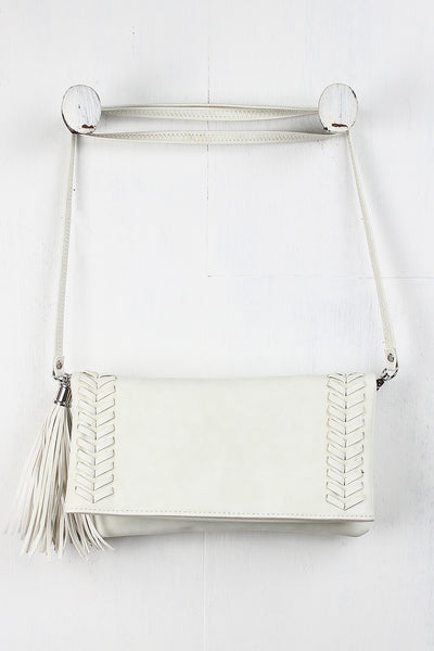 Tassel Double Stitched Crossbody Bag