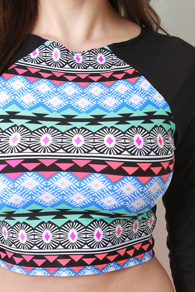 Long Sleeve Tribal Rash Guard Cover Up Top